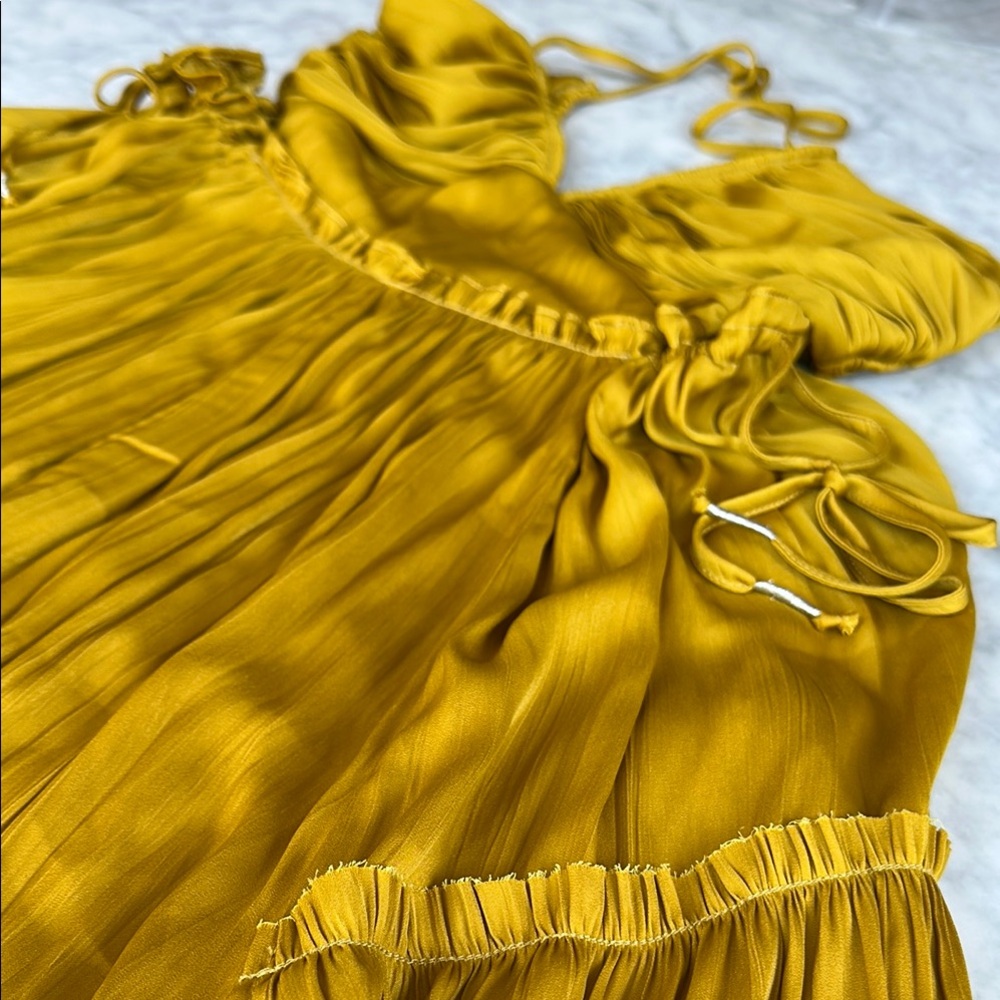 Free People Elegant chartreuse-Mustard-golden Halter Dress XS NWT - Picture 5 of 13